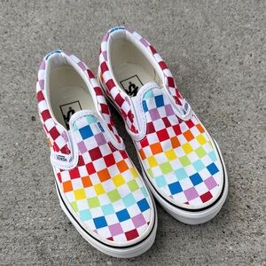 Vans Kids Slip-On Rainbow Checkerboard Canvas Sneakers